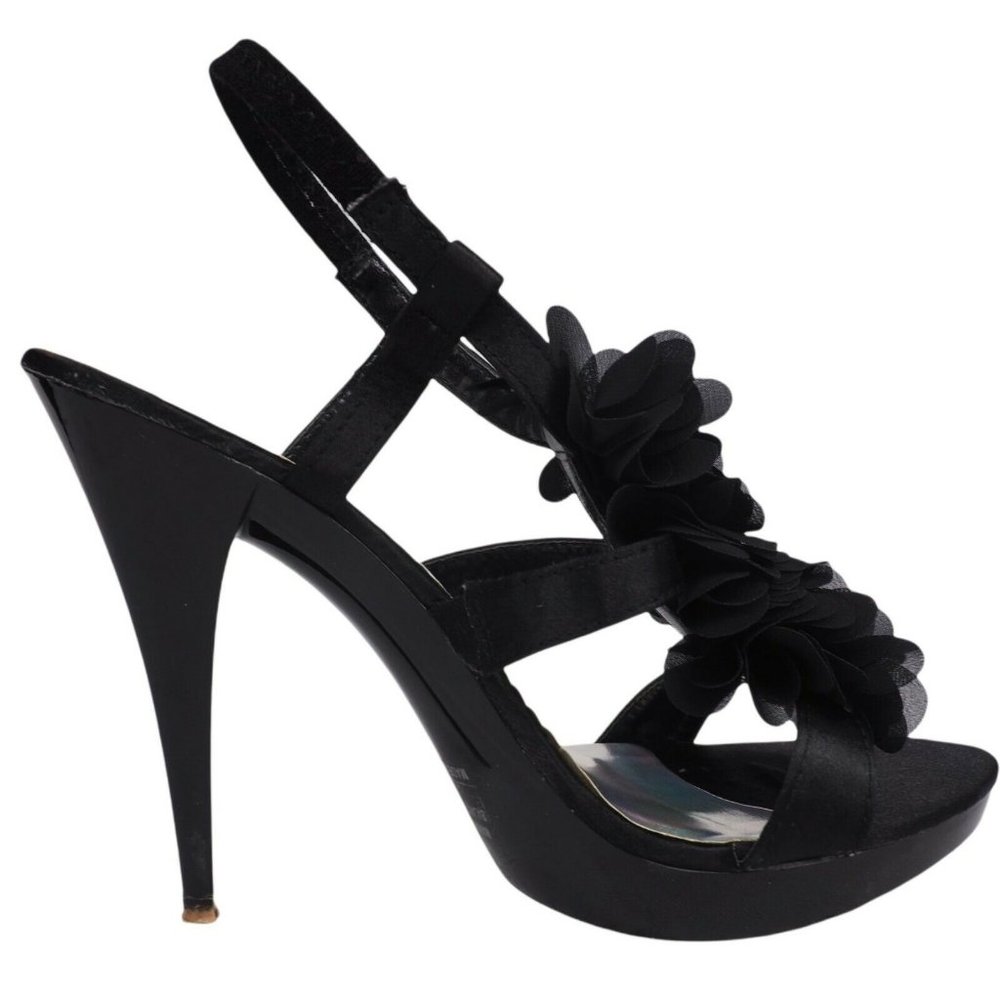 Women's Black Floral Slingback High Heel Sandals